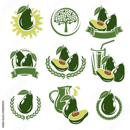 Avocado labels and elements set. Vector