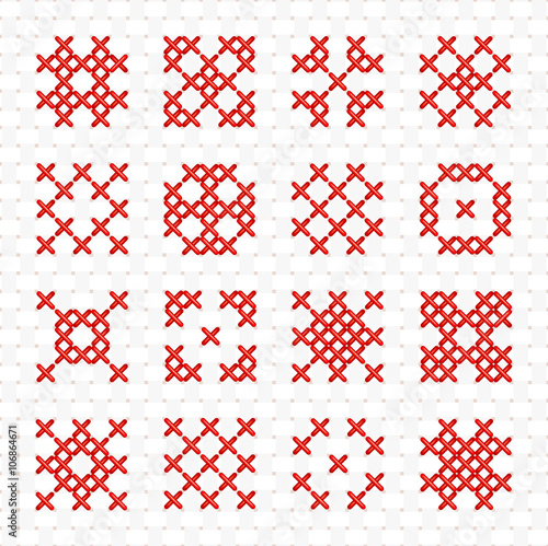 Set of geometric cross stitching element for embroidery design. Decorative  blank for frames and patterns. Vector illustration.