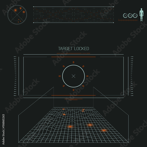 Target Locked Heads-Up Display - HUD. Sci-Fi User Interface. Vector Illustration.