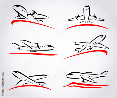 Airplane abstract set. Vector