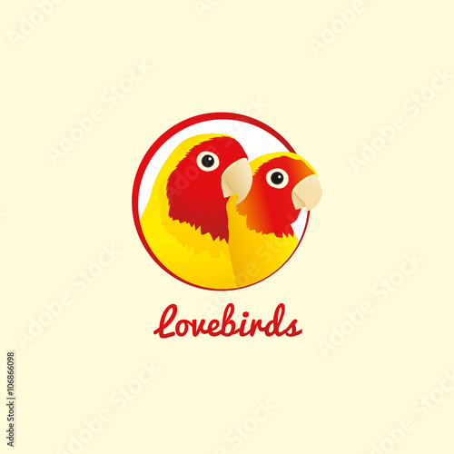 Two parrots lovebirds label. Vector.