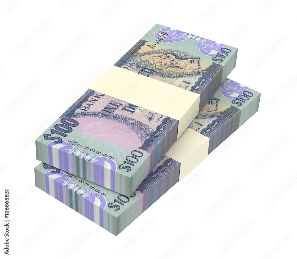 Guyanese dollars bills isolated on white background. 3D illustration. Guyanese dollars bills isolated on white background. 3D illustration.
