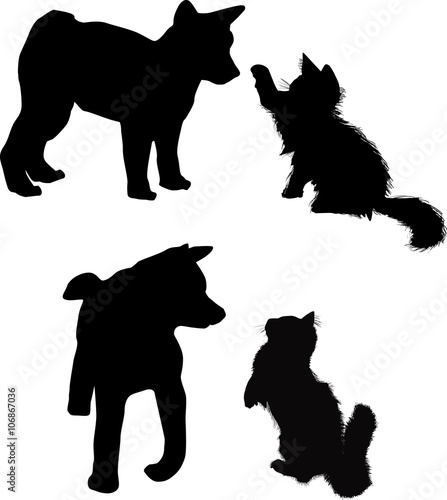 puppy and kitten silhouettes isolated on white