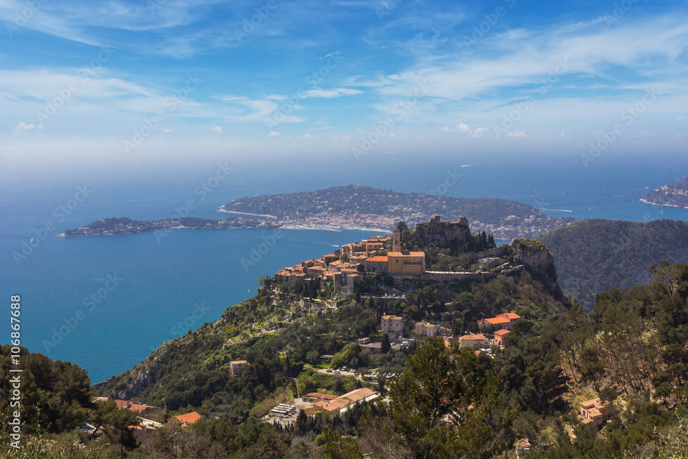 Scenic view of the Mediterranean coastline from the town of Eze