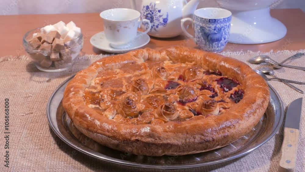 removal of a napkin from the festive pie made hands 4k removal of a napkin from the festive pie made hands 4k