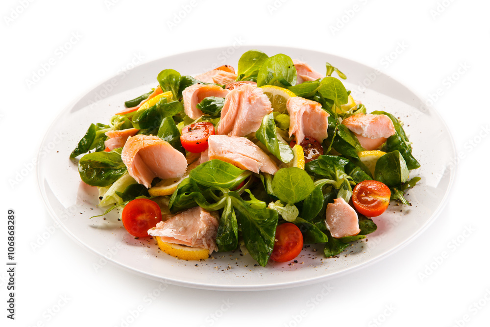 Fish salad - grilled salmon and vegetables Fish salad - grilled salmon and vegetables