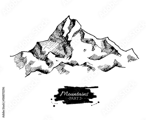 Vector mountains drawing. Hand drawn mountains illustrations.