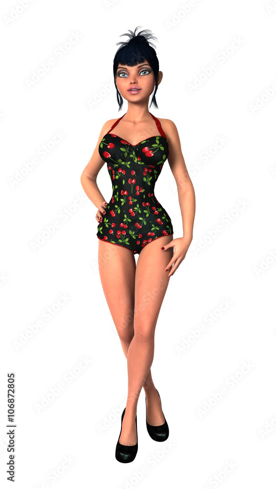 3D Illustration Pinup Girl on White 3D Illustration Pinup Girl on White