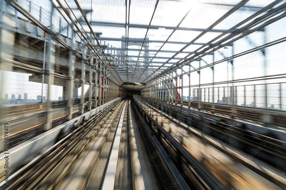 Fast train passing through tunnel Fast train passing through tunnel