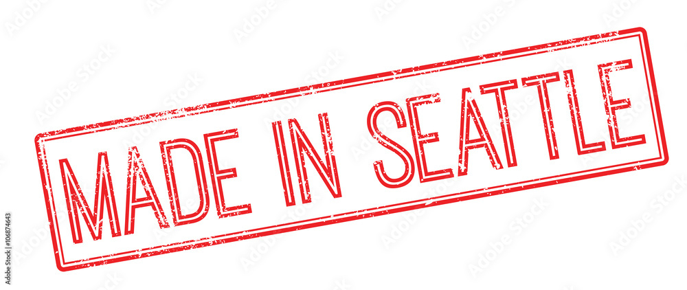 Made in Seattle red rubber stamp on white Made in Seattle red rubber stamp on white