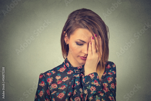 portrait sad young beautiful woman with worried stressed face expression