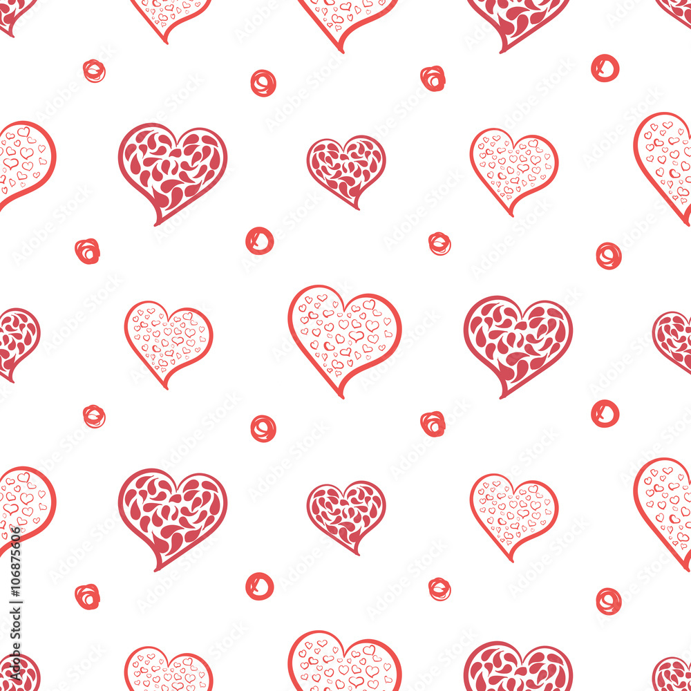 Hearts and Dots Simple hand drawn background seamless pattern