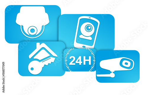 alarme maison vidéo surveillance bannière bleue
