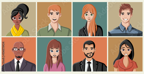 Group of business cartoon young people
