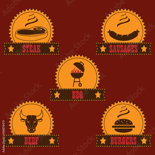 Vintage Barbecue Icon-Set (Orange)