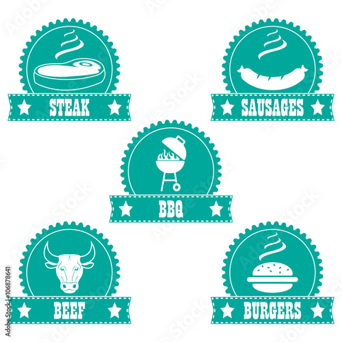 Vintage Barbecue Icon-Set (Türkis)