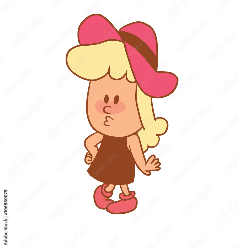 Vector color cartoon image of a cute little girl. Little girl with blonde  hair. Little girl