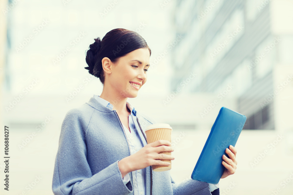 smiling business woman with tablet pc in city smiling business woman with tablet pc in city