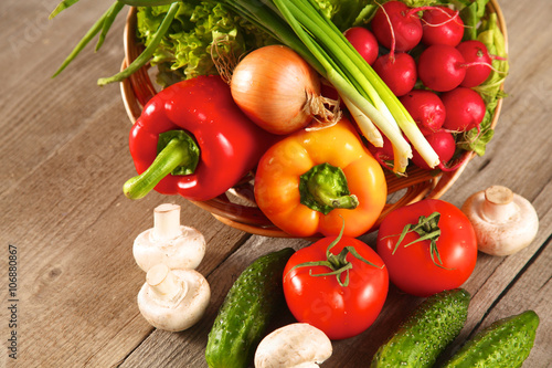 Vegetables . Fresh Bio Vegetable in a Basket. Over Nature Background