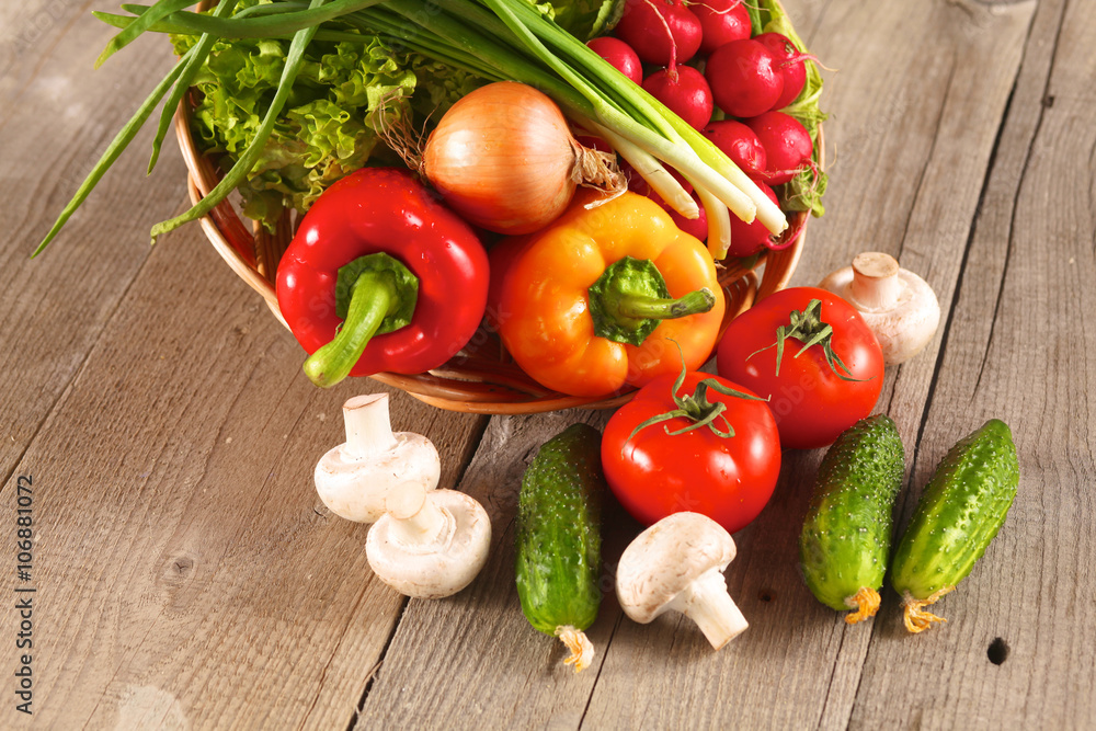 Vegetables . Fresh Bio Vegetable in a Basket. Over Nature Background Vegetables . Fresh Bio Vegetable in a Basket. Over Nature Background