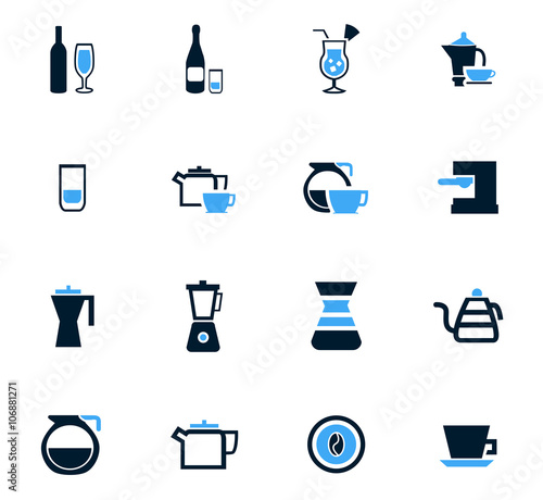 Utensils for the preparation of beverages icons set