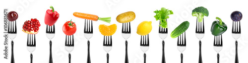 Fruits and vegetables on fork