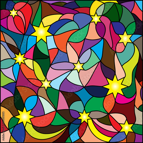 Multicolored stained-glass window, stars for your design