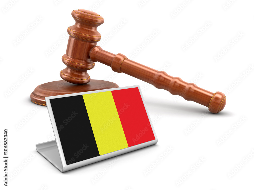 3d wooden mallet and Belgian flag. Image with clipping path