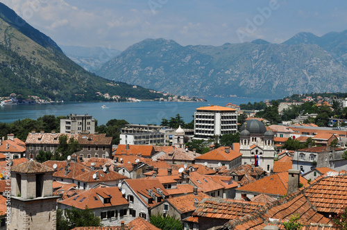 Kotor city from a height. Kotor bay, Montenegro
