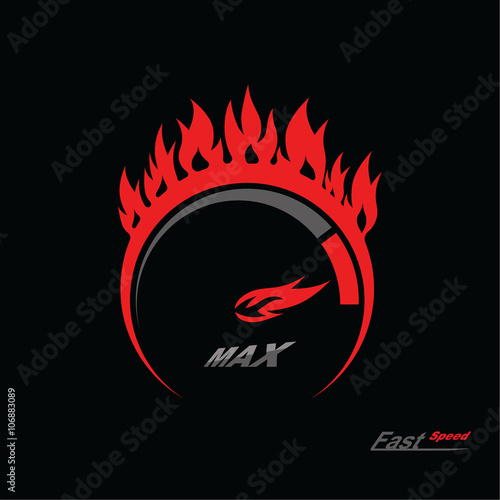 Vector red fire speedometer scale
