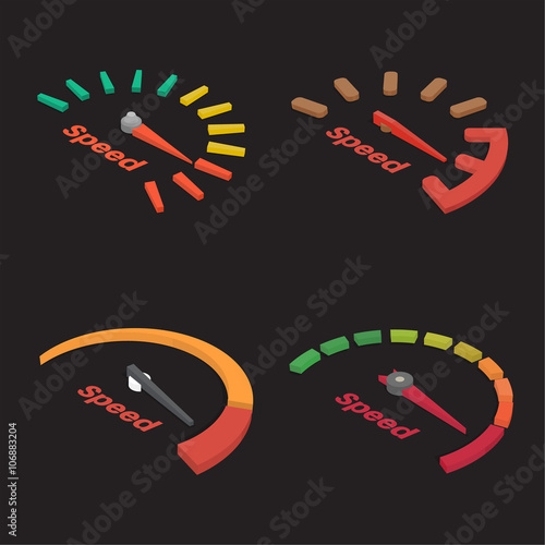 Set of four isometric speedometer scale