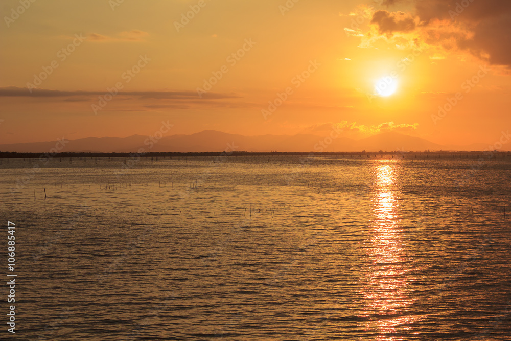 landscape of sea and beautiful sky with a sunset ; Songkhla Thailand