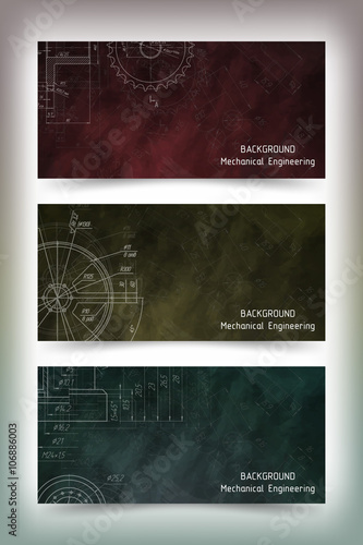 Mechanical engineering drawings on blackboard