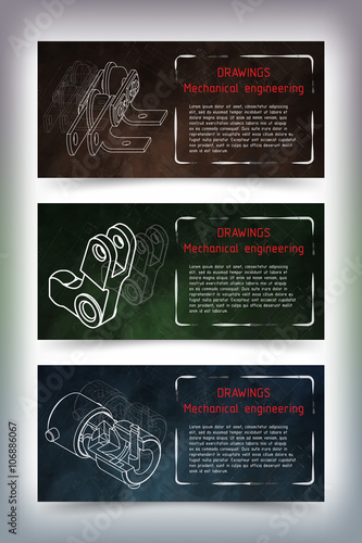 Mechanical engineering drawings on blackboard