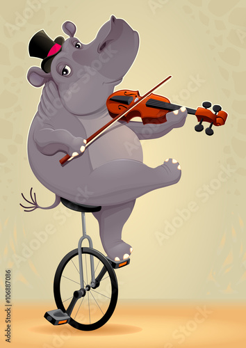 Funny hippo on an unicycle
