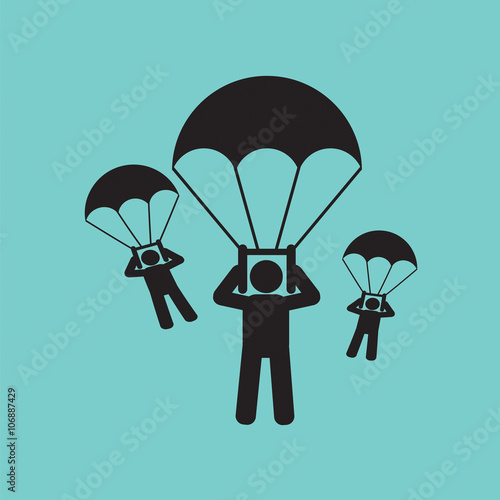 Parachutes Skydiving Sign Vector Illustration.