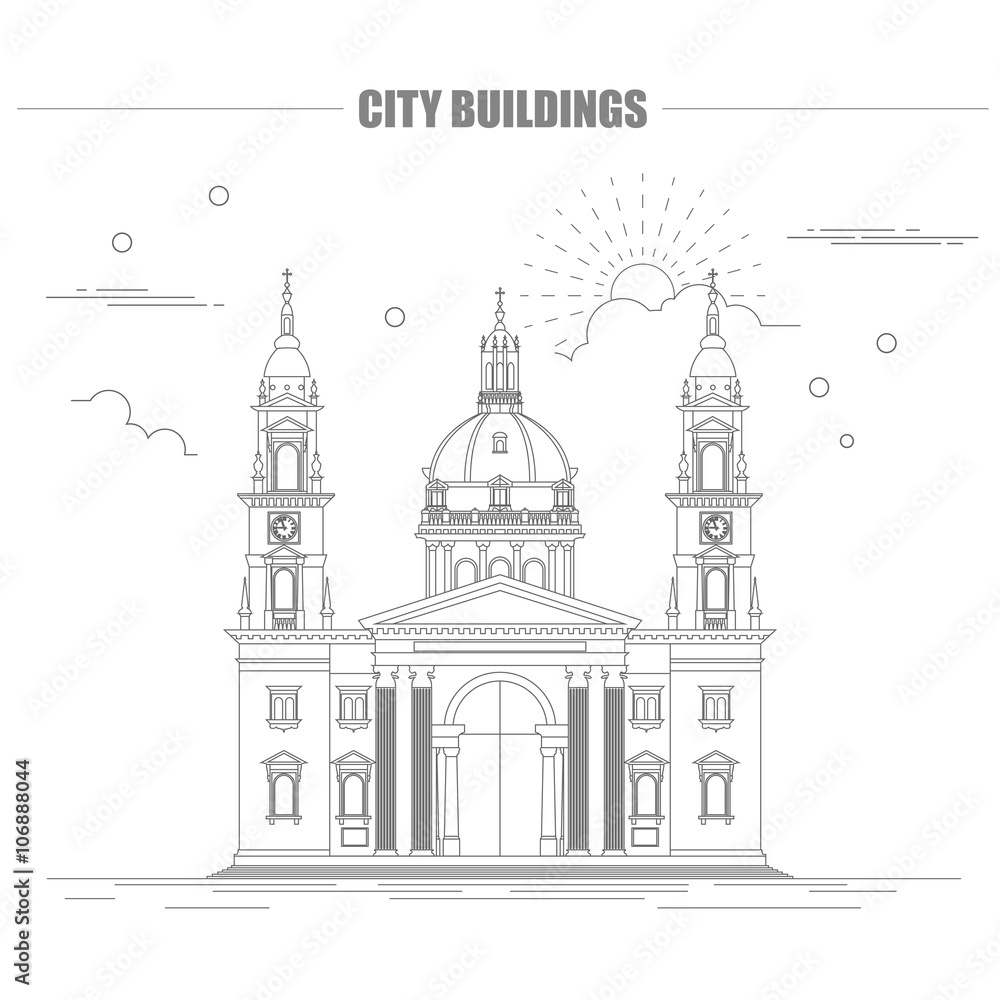 City buildings graphic template. St. Istvan cathedral.