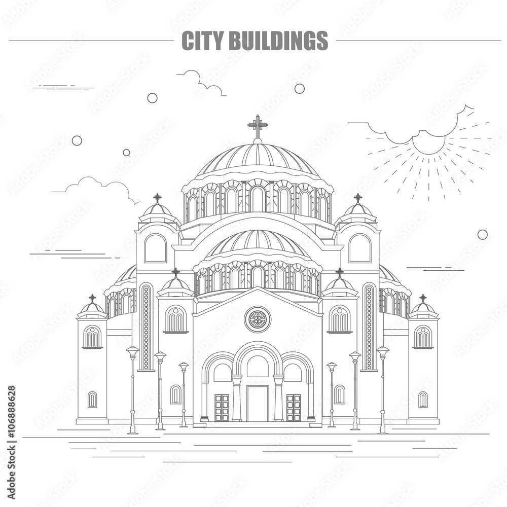 City buildings graphic template. Belgrad cathedral.