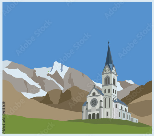 City buildings graphic template. Slovenia landscape.