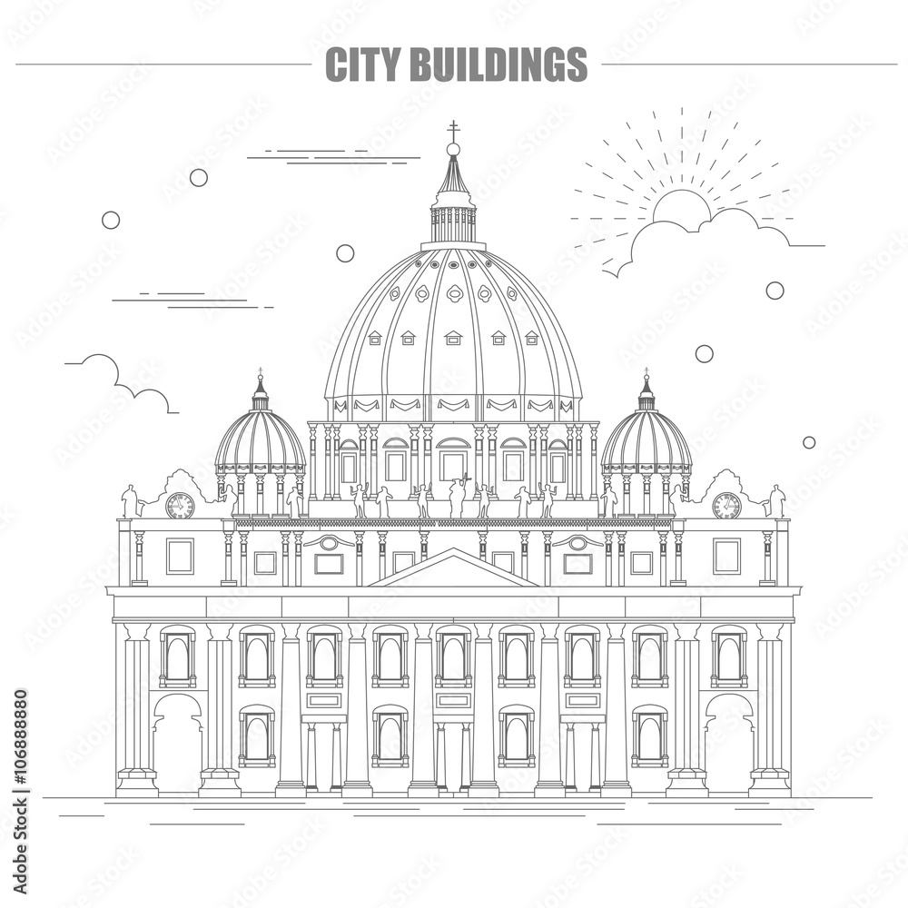 City buildings graphic template. Saint Pyotr Cathedral.