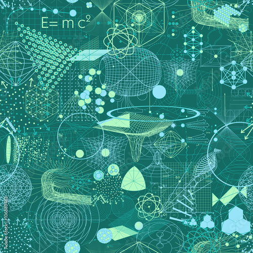 Science symbols and elements wallpaper seamless pattern