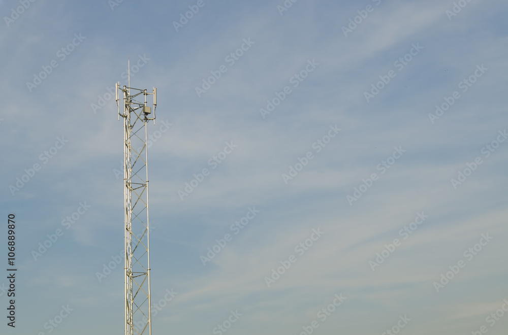 Communications tower with on blue sky. Communications tower with on blue sky.