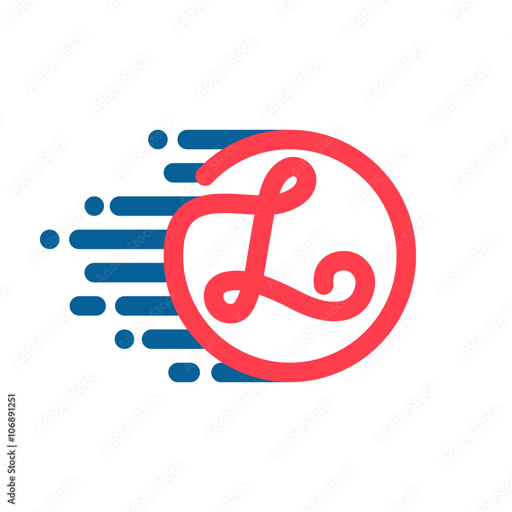 L letter logo in circle with speed line. L letter logo in circle with speed line.