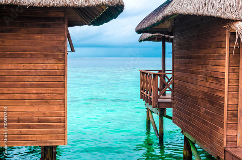 Water bungalows in the Indian Ocean. Maledives.