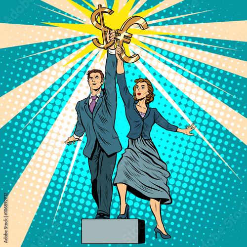 Businessman and businesswoman with money