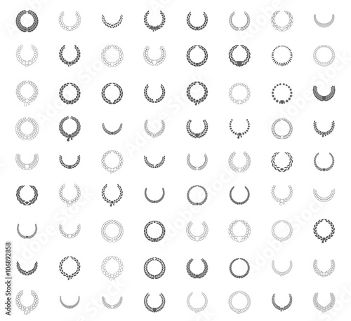 Illustration of a set of vector laurel wreaths and brush them.