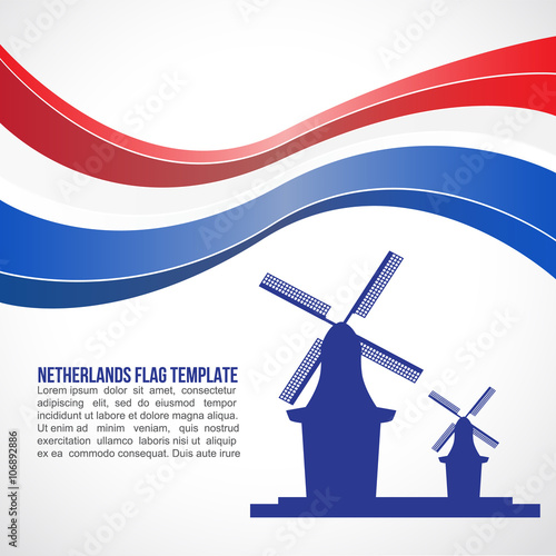 Netherlands flag wave and Netherlands Wind MILL