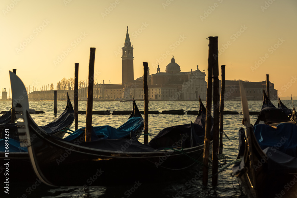 Gondolas and Church of San Giorgio Maggiore in Venice