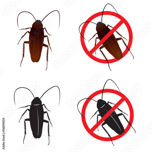 Cockroaches and Stop cockroach sign symbols vector design