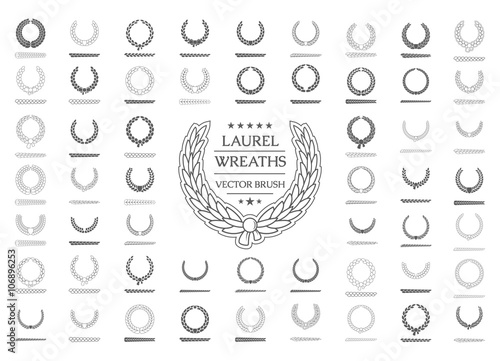 Illustration of a set of vector laurel wreaths and brush them.